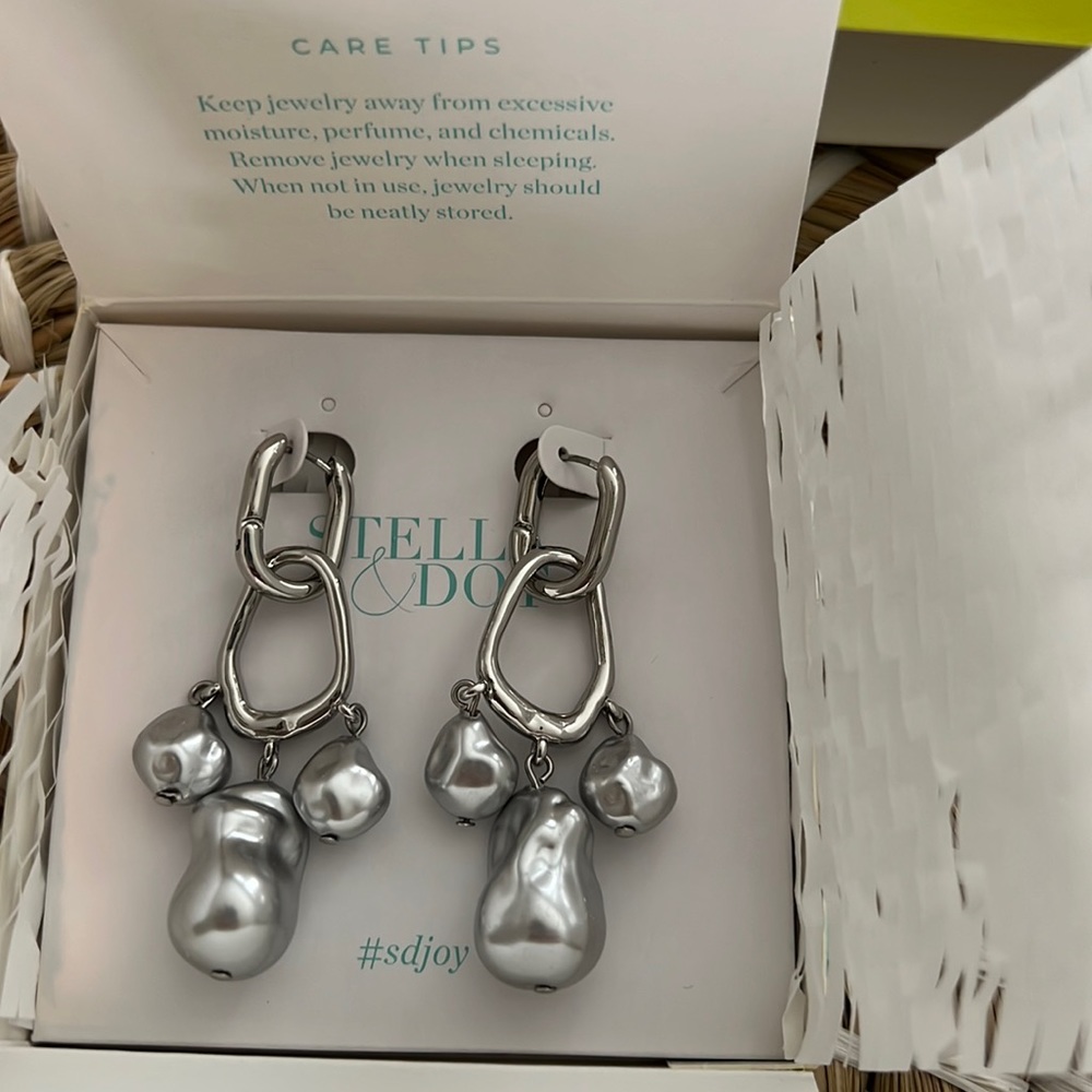 Stella and Dot Jackie Convertible Hoops (silver/grey) NWT